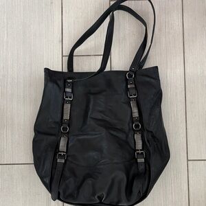 Ash Black Leather Tote Bag